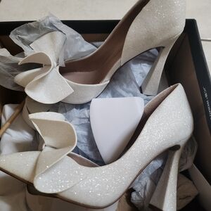 Betsey Johnson Ivory Glitter Bow High Heels